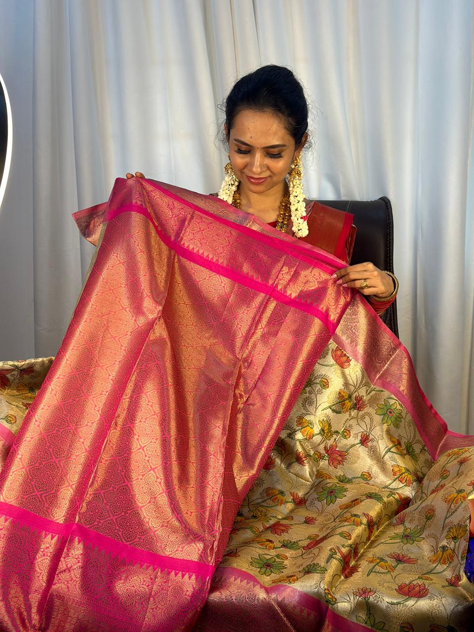 katan semi silk saree with floral print