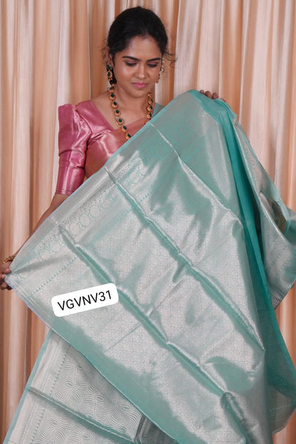 Katan tissue saree turquoise blue