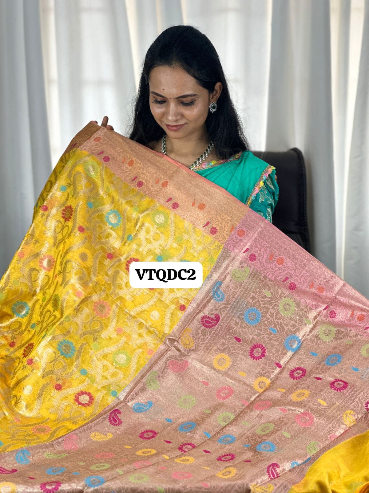 Premium quality shining multi color katan silk saree