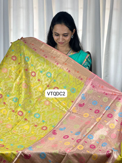 Premium quality shining multi color katan silk saree