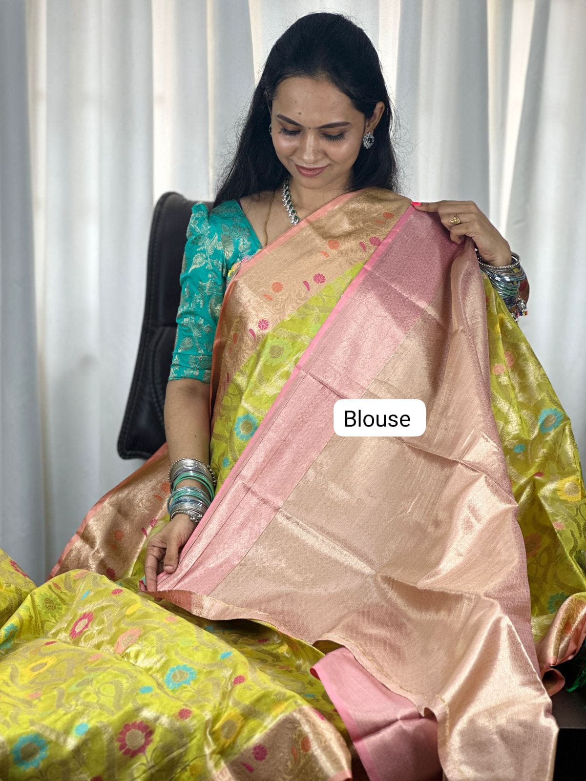 Premium quality shining multi color katan silk saree