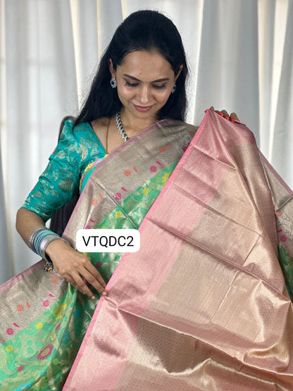 Premium quality shining multi color katan silk saree