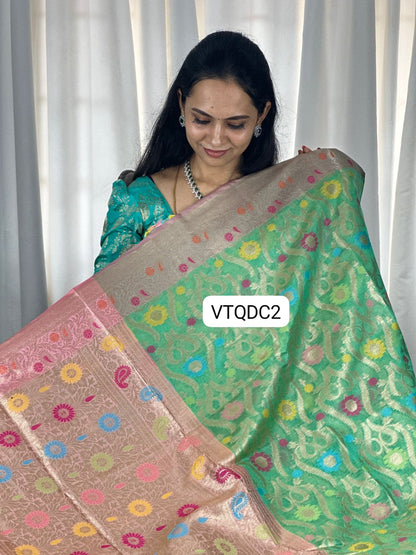 Premium quality shining multi color katan silk saree