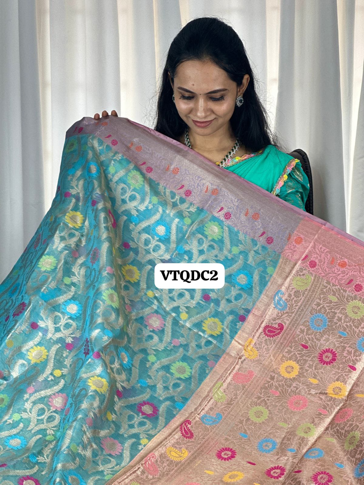 Premium quality shining multi color katan silk saree