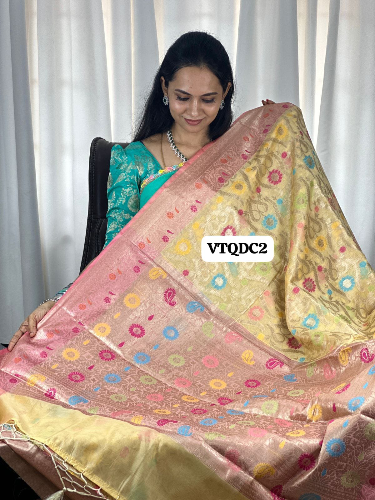 Premium quality shining multi color katan silk saree