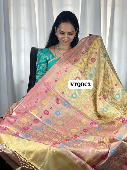 Premium quality shining multi color katan silk saree