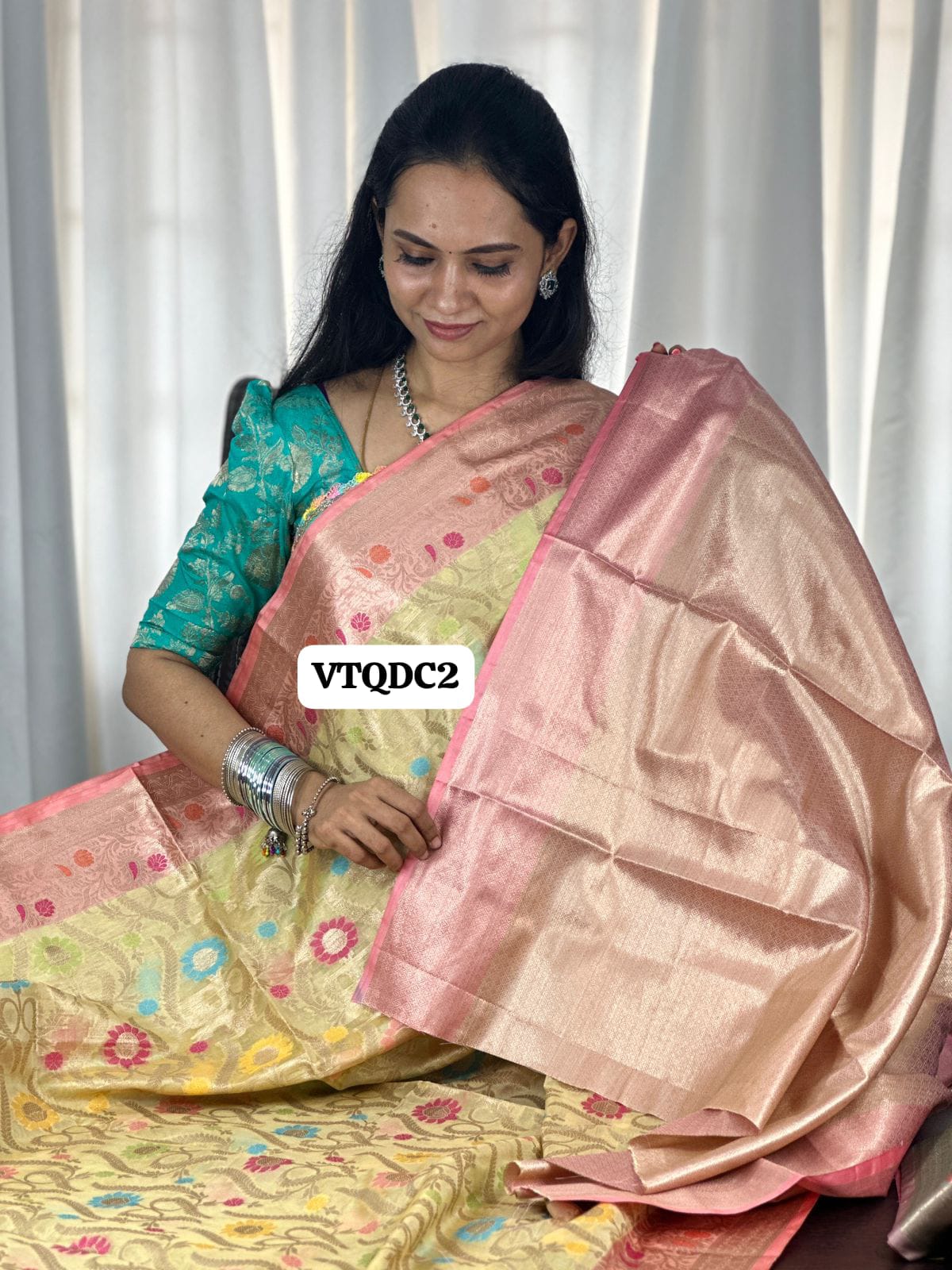 Premium quality shining multi color katan silk saree