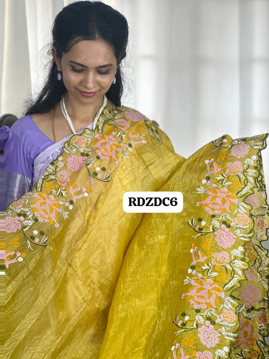 Crushed space silk saree with embroidery border prebook