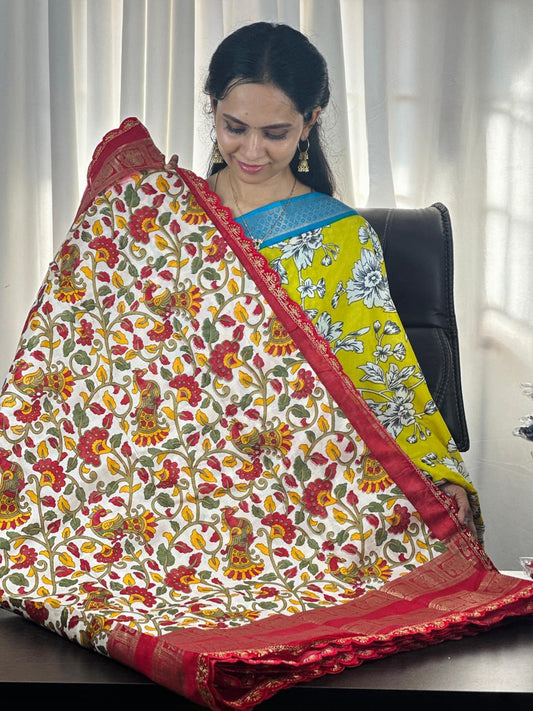 Kalamkari saree with lace border at just Rs.749