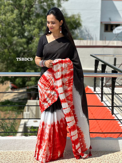 mul mul cotton tie and dye sarees without blouse