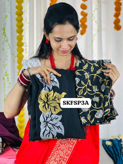 Premium Chiffon saree with cut work border, running Pallu and blouse prebook🥳