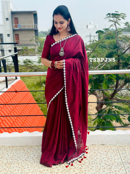 Khadhi cotton saree with lace border 🥳