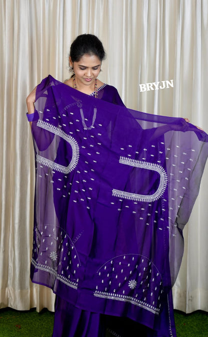 Chiffon sarees with heavy work blouse sold❌