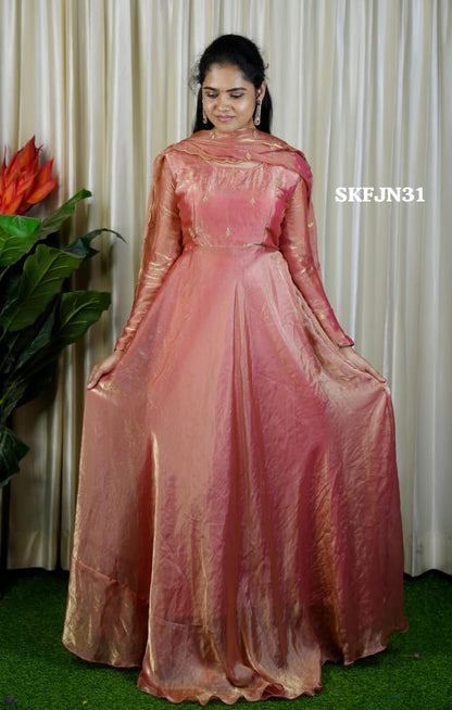 space silk dress Premium dual shaded space silk Gown with Attractive hanging Sleeve