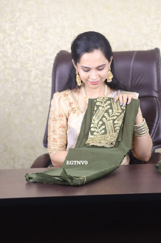 Offer  party wear sarees with work blouse at unbelievable price. Sold❌