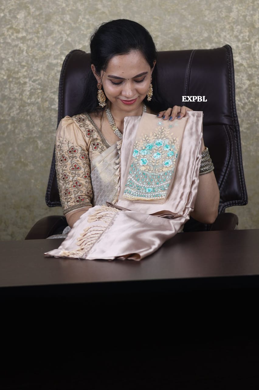 Most hit satin saree with net blouse ❌