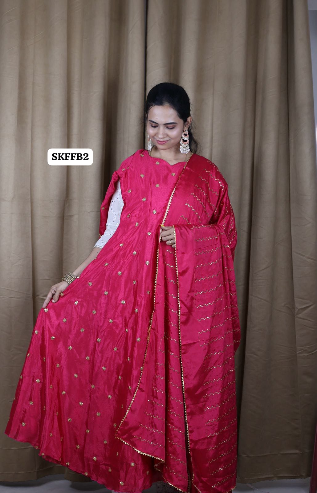 Premium Chinnon silk long gown with chumkey work🥳