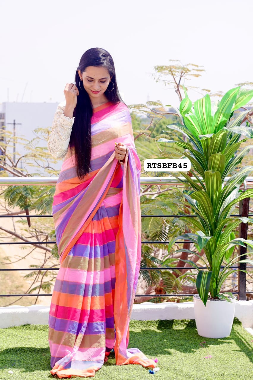 Soft linen cotton saree with readymade blouse❌