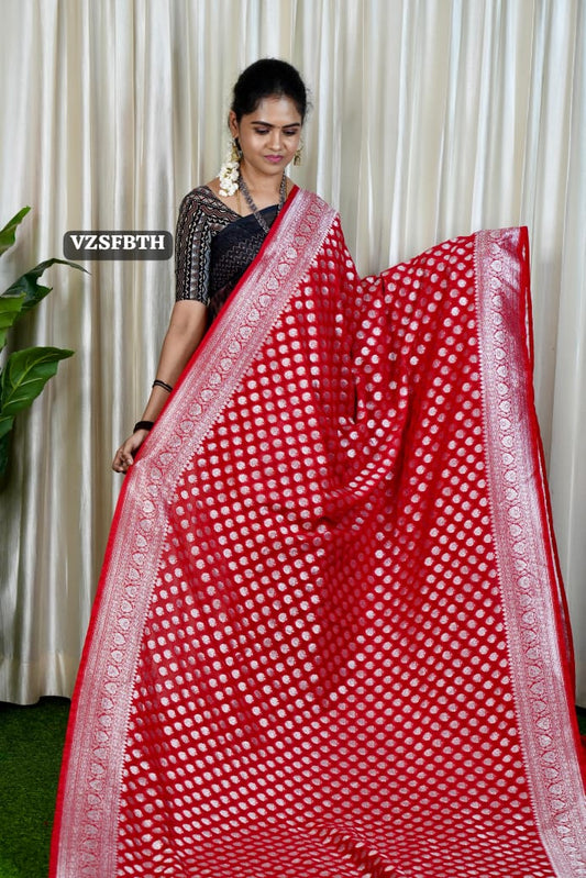 Premium kadhi georgette with heavy 1000 buttas silver zari weaving saree 🥳