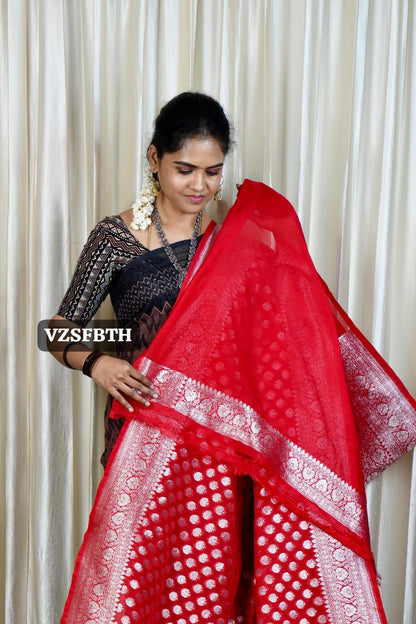 Premium kadhi georgette with heavy 1000 buttas silver zari weaving saree 🥳