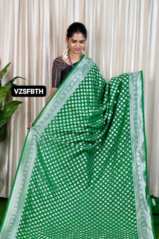 Premium kadhi georgette with heavy 1000 buttas silver zari weaving saree 🥳