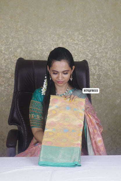 Offer🥳Premium quality shining multiple color katan silk saree