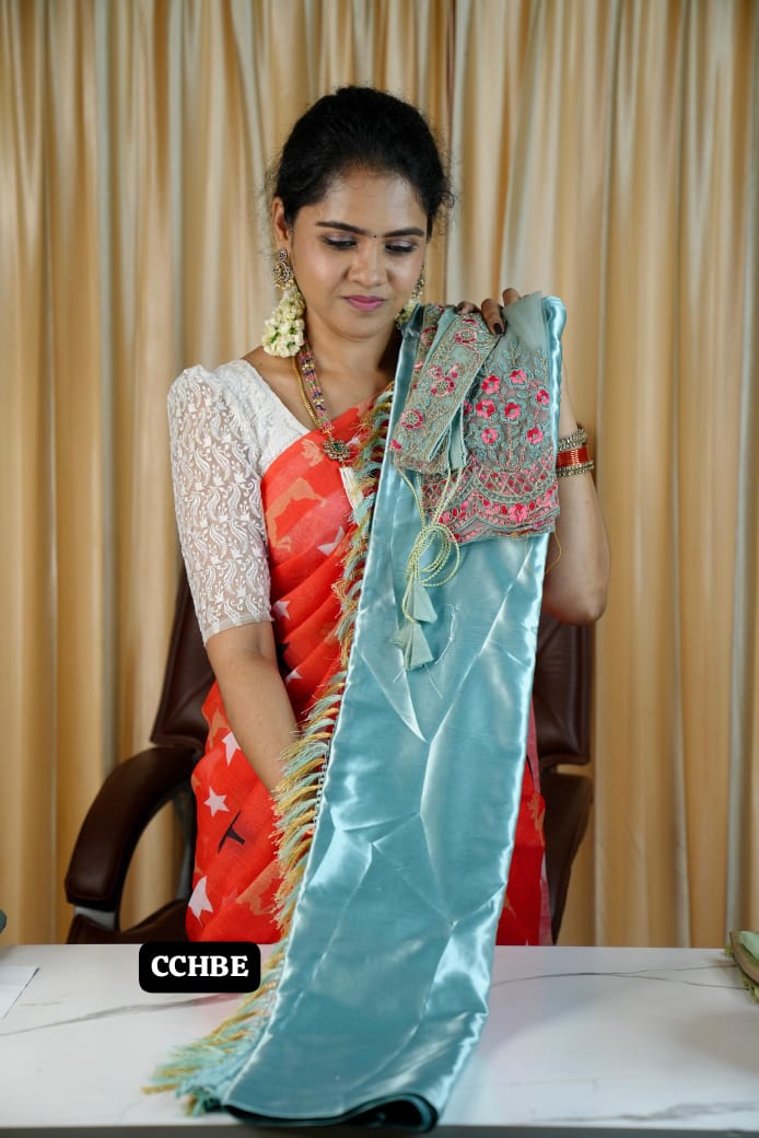 Satin saree with belt prebook❌