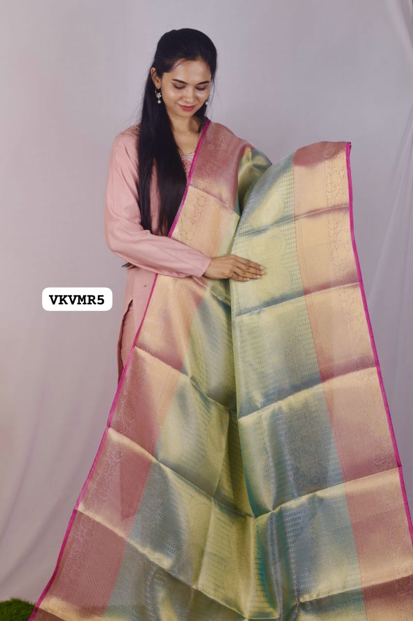 golden zari weaving tissue bridal semi silk saree 🥳