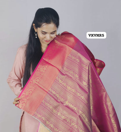 golden zari weaving tissue bridal semi silk saree 🥳