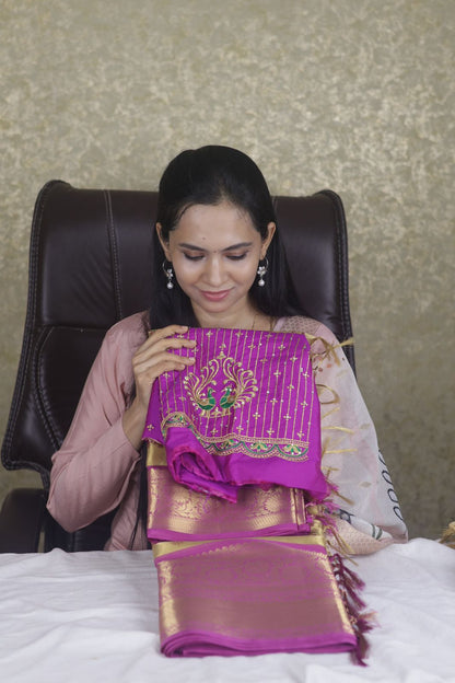 Combo offer 😍  Golden soft tissue saree + work blouse