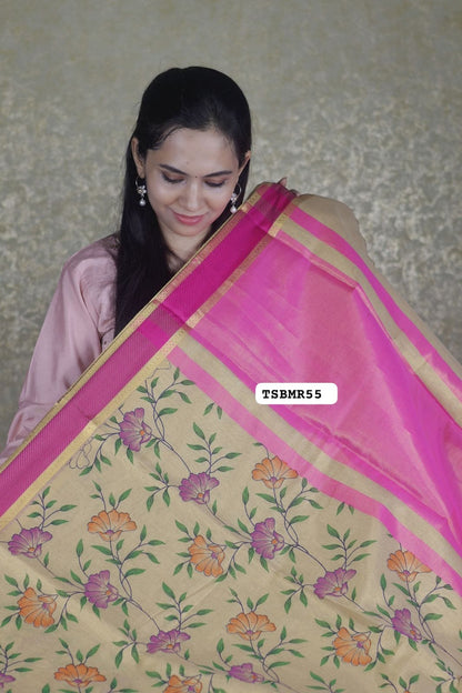 Combo offer 😍 Golden soft tissue saree + work blouse 😍