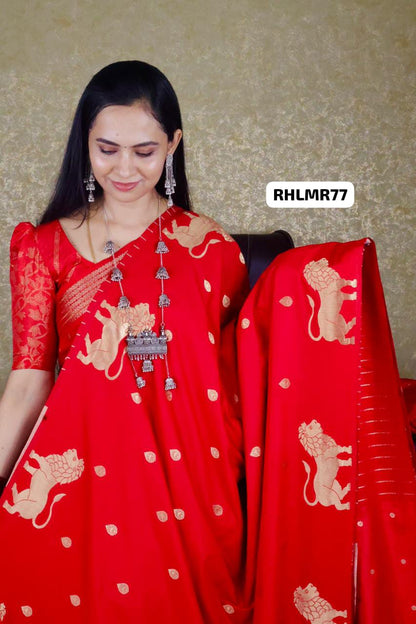 Singapenne saree🥳Semi soft silk saree with lion design border pichwai style mottif