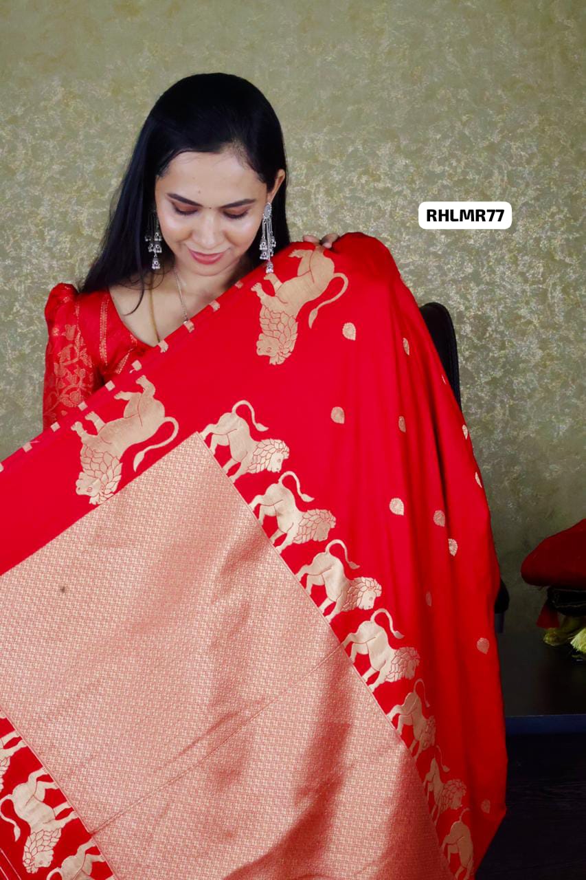 Singapenne saree🥳Semi soft silk saree with lion design border pichwai style mottif