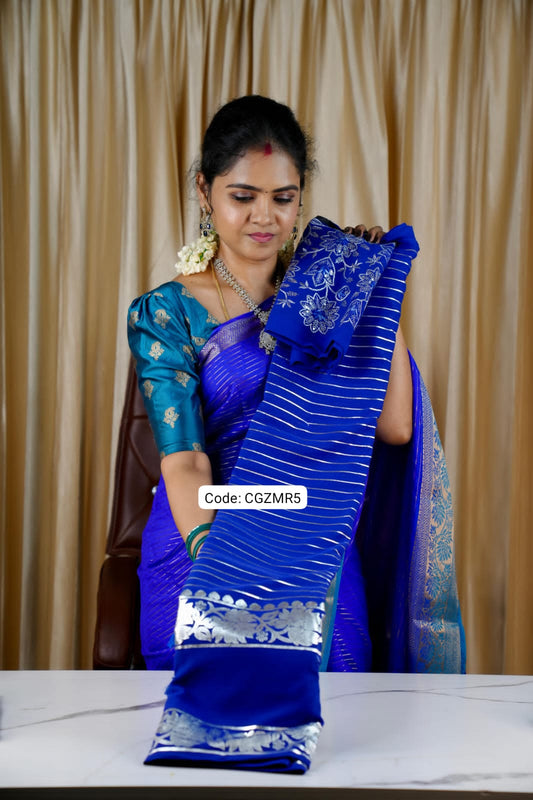 Georgette sarees with silver foil prints❌