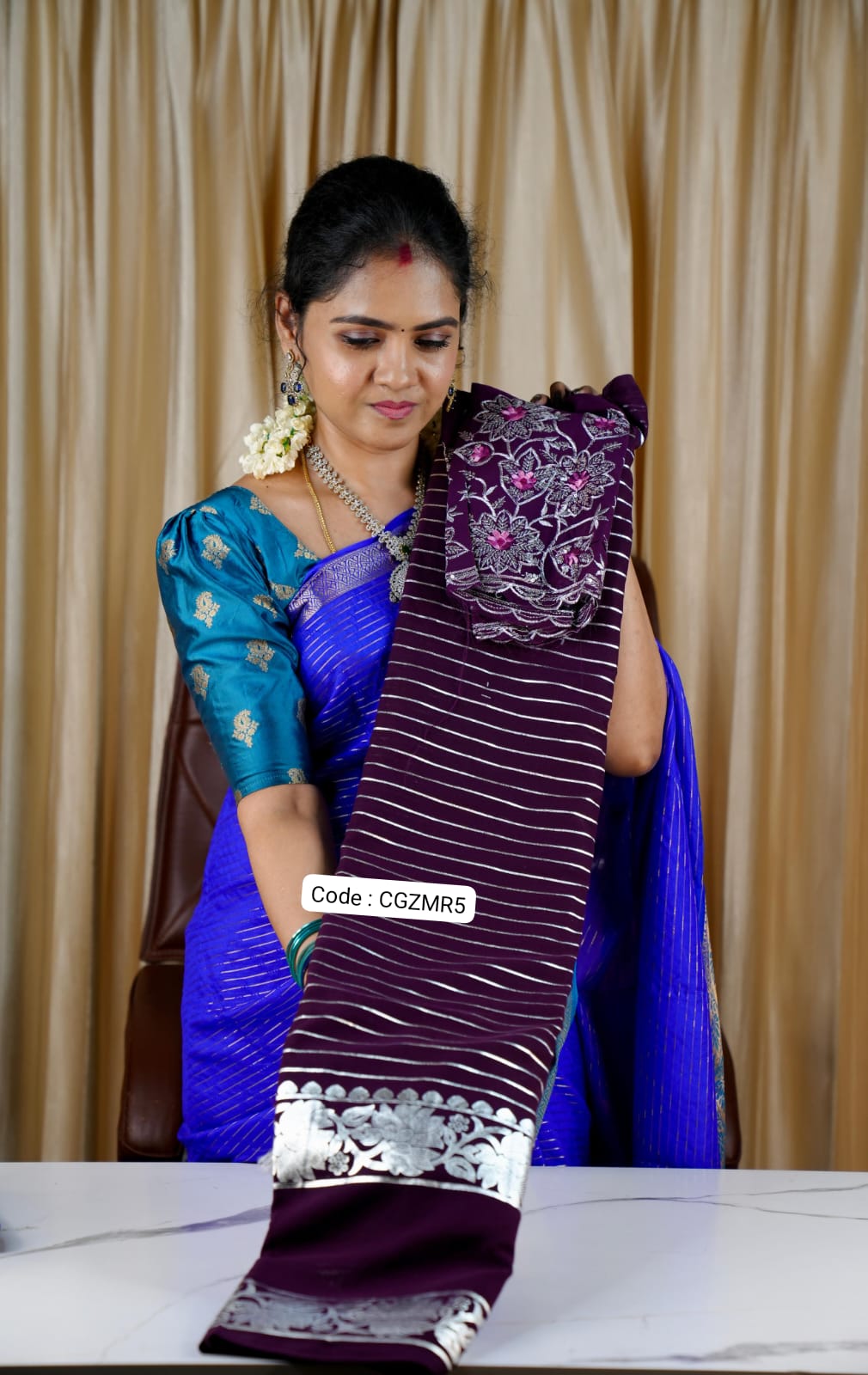 Georgette sarees with silver foil prints❌