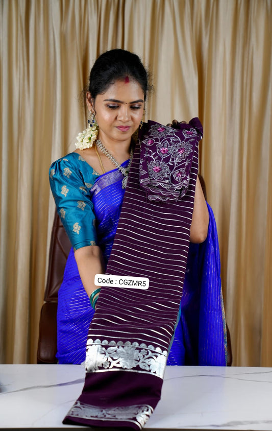 Georgette sarees with silver foil prints❌