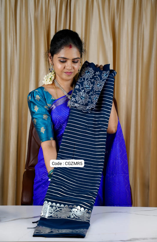 Georgette sarees with silver foil prints❌