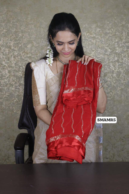 Pure viscose georgette sarees with chumky works and satin zari border 🥳