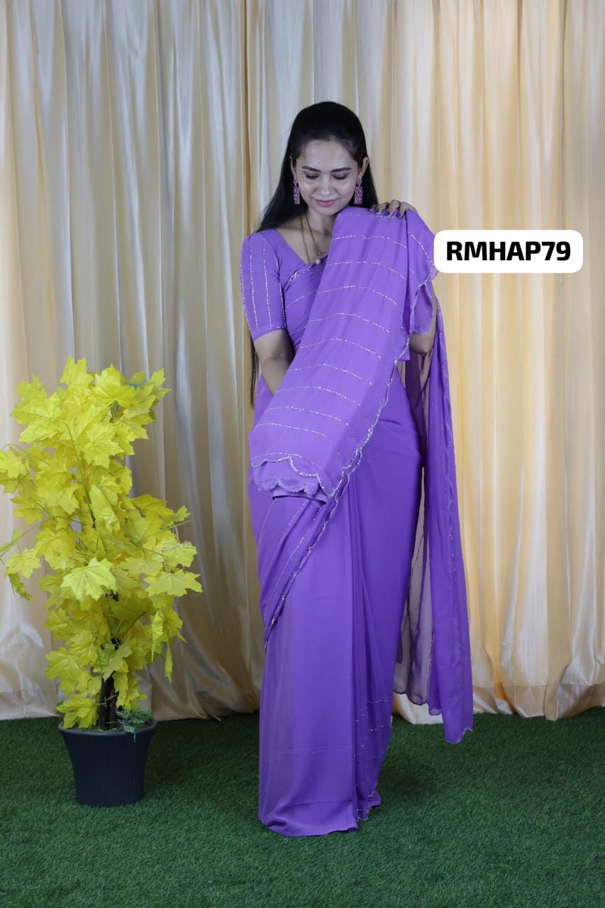 premium Georgette saree with exclusive handwork design🥳
