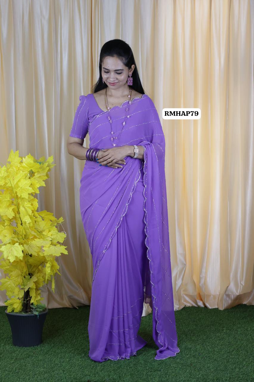 premium Georgette saree with exclusive handwork design🥳