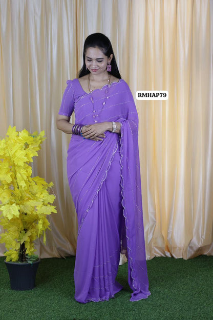 premium Georgette saree with exclusive handwork design🥳