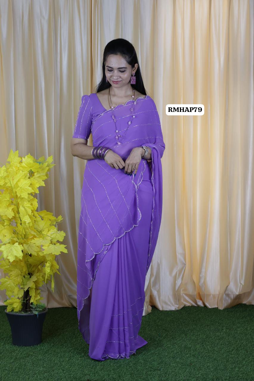 premium Georgette saree with exclusive handwork design🥳