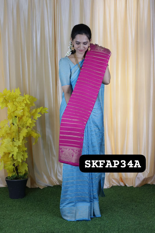 Just Rs.1099 Soft viscose chiffon zari weaving fabric and Buttas blouse 🥳