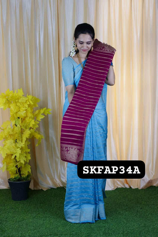 Just Rs.1099 Soft viscose chiffon zari weaving fabric and Buttas blouse🥳