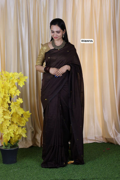 Khadhi cotton saree with coin buttas and running blouse at just Rs.899🥳