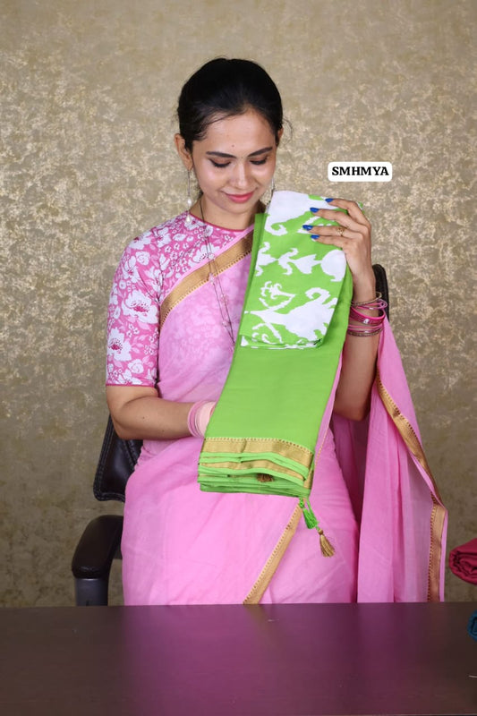 Soft cotton weighless saree with blouse as in pic. 🥳