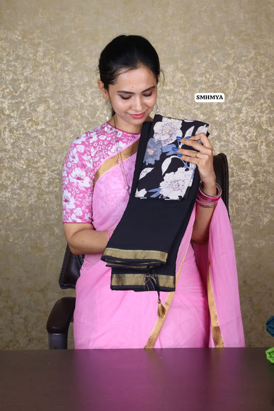 Softcotton weighless saree with blouse as in pic😍🥳
