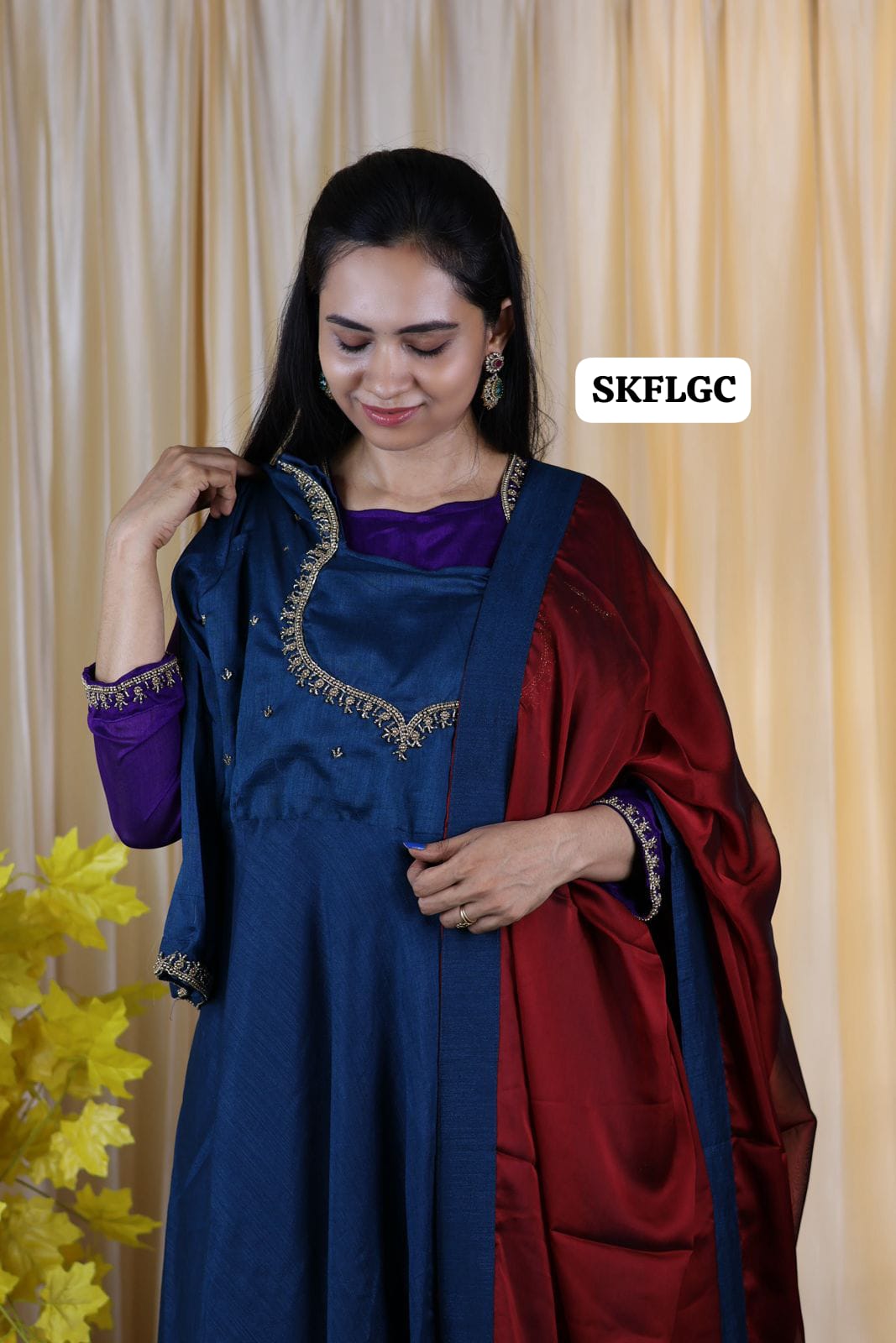 Fully stiched premium vichitra silk long gown with hand🥰🥳