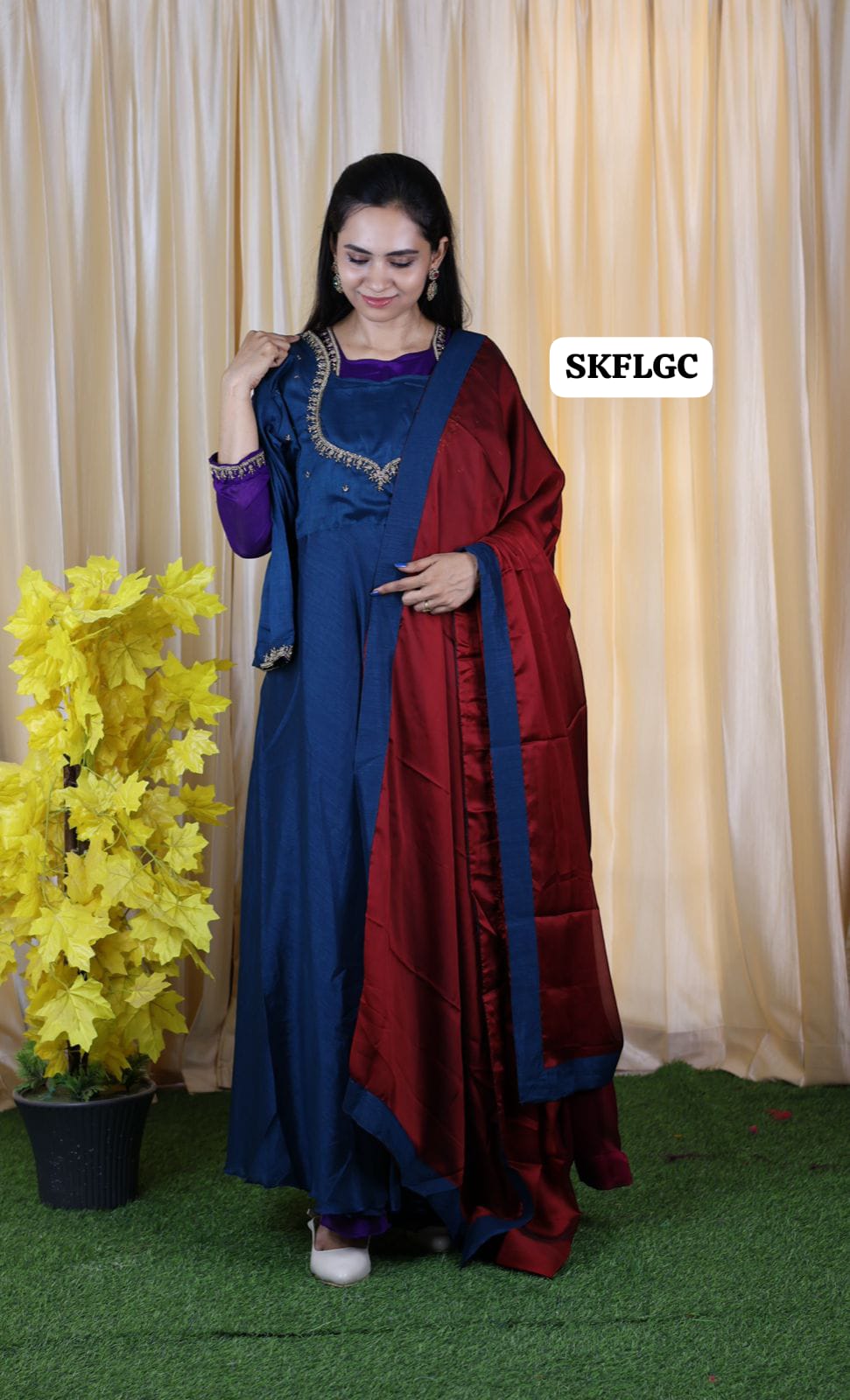 Fully stiched premium vichitra silk long gown with hand🥰🥳