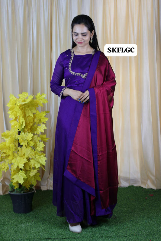 Fully stiched Premium Vichitra Silk long gown with Hand 🥳😍